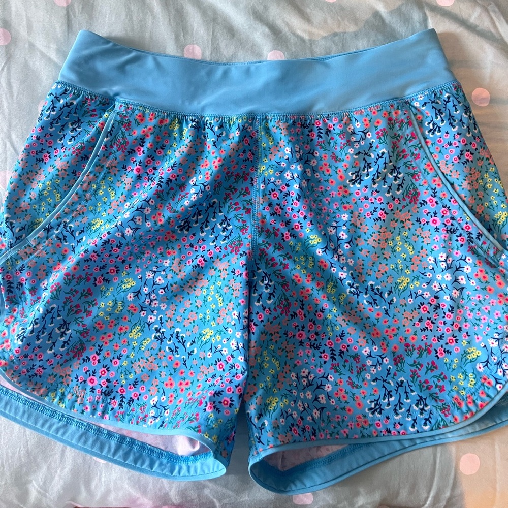 Lands End Quick Dry Swim Shorts Sz 8 Turquoise Mini Floral 1 piece with panty